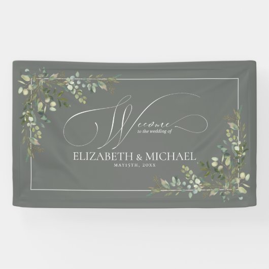Eucalyptus Botanische Wijze Groene Bruiloft Banner (Horizontaal)