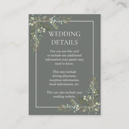 Eucalyptus Botanische Wijze Groene Bruiloft Detail Informatiekaartje (Voorkant)