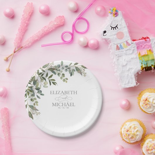 Eucalyptus Botanische Wijze Groene Bruiloft Papier Papieren Bordje (Feest)