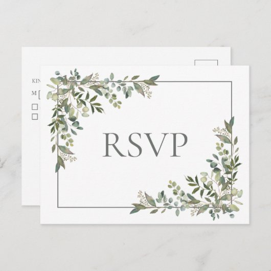 Eucalyptus Botanische Wijze Groene Bruiloft RSVP Uitnodiging Briefkaart (Voorkant / Achterkant)