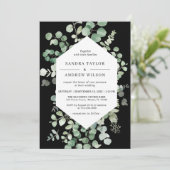 Eucalyptus Botanische Zwarte Chic bruiloft uitnodi Kaart (Staand voorkant)