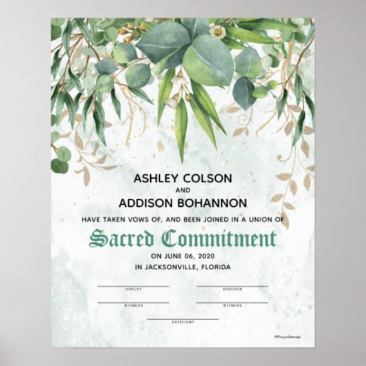 Eucalyptus Botannical Wedding Certificate Poster (Voorkant)