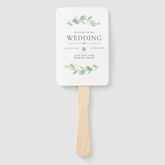 Eucalyptus Bough Waterverf Wedding Programme Handwaaier (Voorkant)