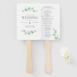 Eucalyptus Bough Wedding Programme Hand Fan Handwaaier