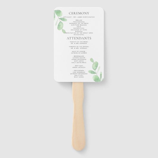 Eucalyptus Bough Wedding Programme Hand Fan Handwaaier (Achterkant)