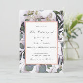 Eucalyptus Bouquet met roze rand huwelijk Kaart (Staand voorkant)