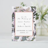 Eucalyptus Bouquet met roze rand huwelijk Save The Date (Staand voorkant)