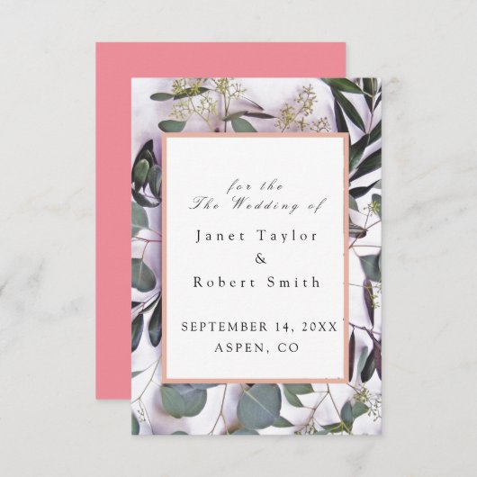 Eucalyptus Bouquet met roze rand huwelijk Save The Date (Voorkant / Achterkant)