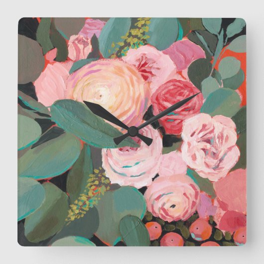 Eucalyptus Bouquet Vierkante Klok (Voorkant)