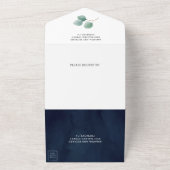 Eucalyptus Branch Foliage Navy Blue Wedding All In One Uitnodiging (Buitenkant)