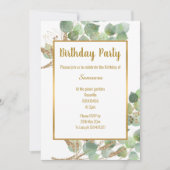 Eucalyptus Branch Green Gold Trim 2 Birthday Kaart (Voorkant)