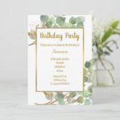 Eucalyptus Branch Green Gold Trim 2 Birthday Kaart (Staand voorkant)