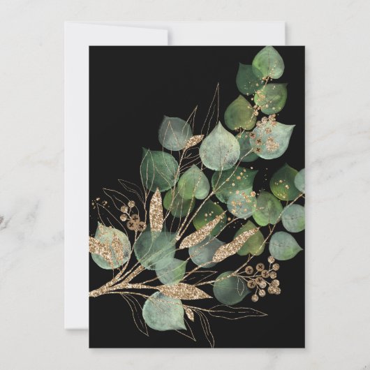 Eucalyptus Branch Green Gold Trim Birthday Kaart (Achterkant)