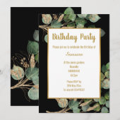 Eucalyptus Branch Green Gold Trim Birthday Kaart (Voorkant / Achterkant)