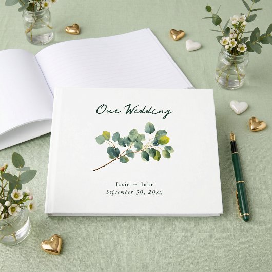 Eucalyptus branch green wedding guest book gastenboek