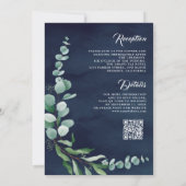 Eucalyptus Branch Navy Blue QR Code Weddenschap Kaart (Achterkant)