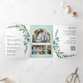 Eucalyptus Branch Photo Collage QR Code Weddenscha Drieluik Uitnodiging (Binnen)