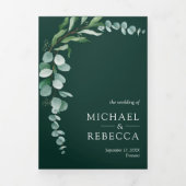 Eucalyptus Branch Photo QR Code Emerald Wedding Drieluik Uitnodiging (Cover)