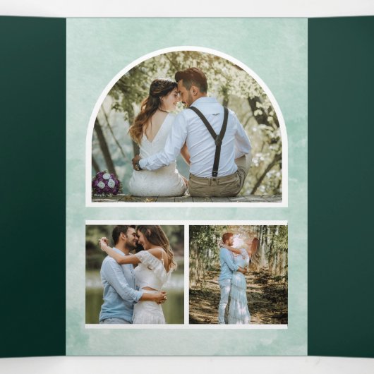 Eucalyptus Branch Photo QR Code Emerald Wedding Drieluik Uitnodiging (Binnenkant midden)