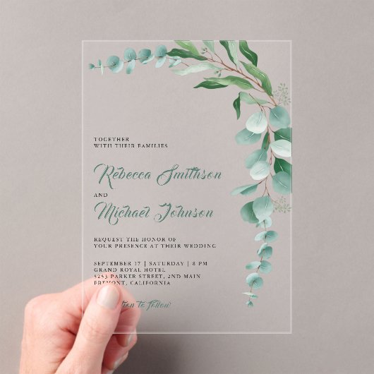 Eucalyptus Branch Wedding Acryl Uitnodigingen (Insitu (Draagbaar))