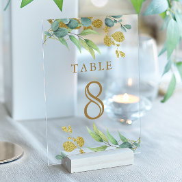Eucalyptus Branch Wedding Acrylic Table Number Acryl Uitnodigingen