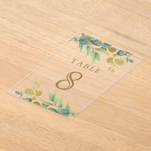 Eucalyptus Branch Wedding Acrylic Table Number Acryl Uitnodigingen (Laagn)