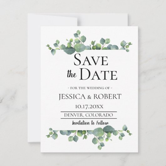 Eucalyptus Branch Wedding Save the Date (Voorkant)