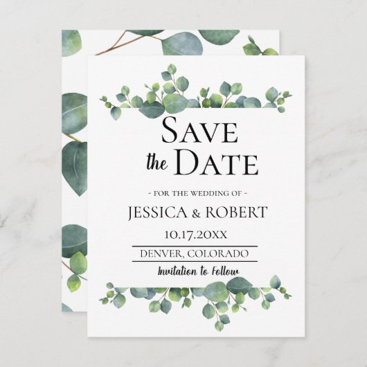 Eucalyptus Branch Wedding Save the Date (Voorkant / Achterkant)
