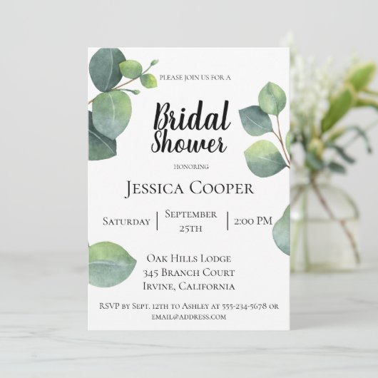 Eucalyptus Branches Bridal Shower Invitation Kaart (Staand voorkant)