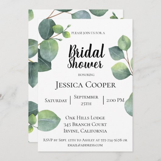 Eucalyptus Branches Bridal Shower Invitation Kaart (Voorkant / Achterkant)