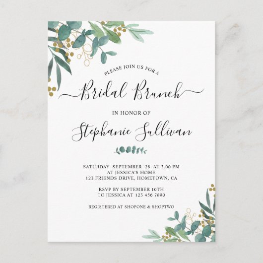 Eucalyptus Bridal Brunch Invitation Briefkaart (Voorkant)