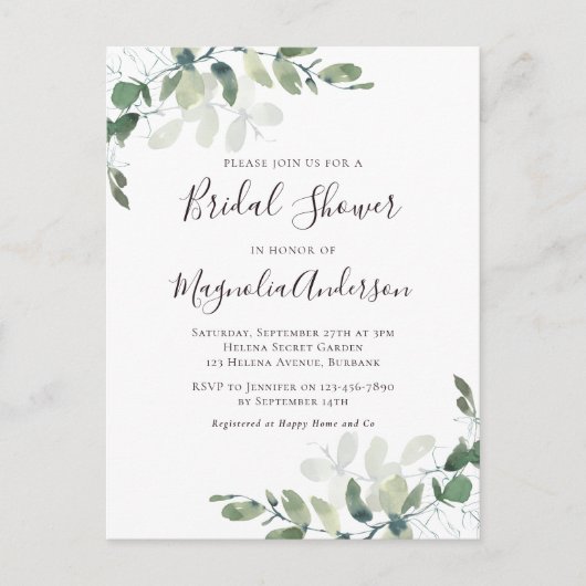 Eucalyptus Bridal Shower Briefkaart (Voorkant)