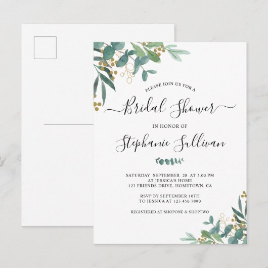 Eucalyptus Bridal Shower Invitation Briefkaart (Voorkant / Achterkant)