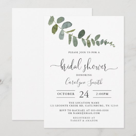 Eucalyptus Bridal Shower Invitation Sjabloon Kaart (Voorkant / Achterkant)