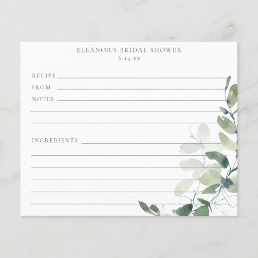 Eucalyptus Bridal Shower Recipe Cards (Voorkant)