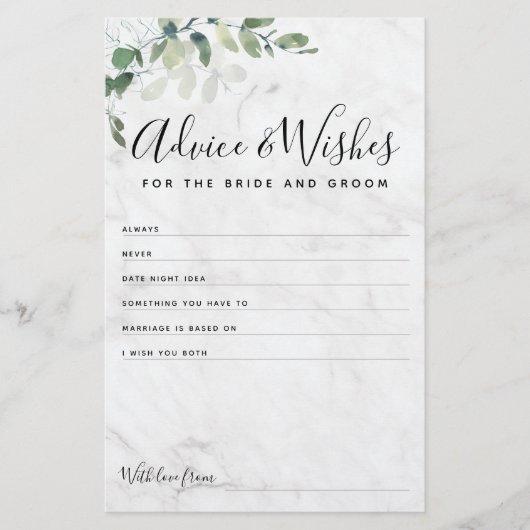 Eucalyptus Bride en Groom Advice wenst Kaart (Voorkant)