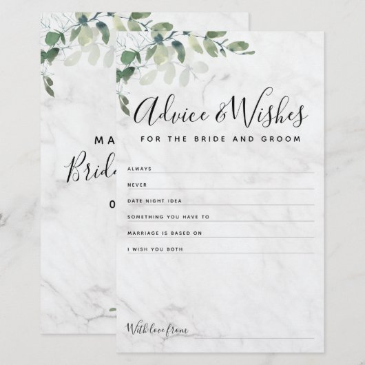 Eucalyptus Bride en Groom Advice wenst Kaart (Voorkant / Achterkant)