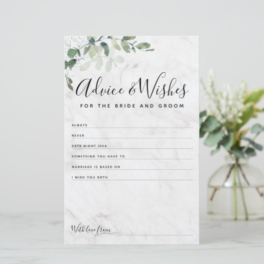 Eucalyptus Bride en Groom Advice wenst Kaart (Staand voorkant)