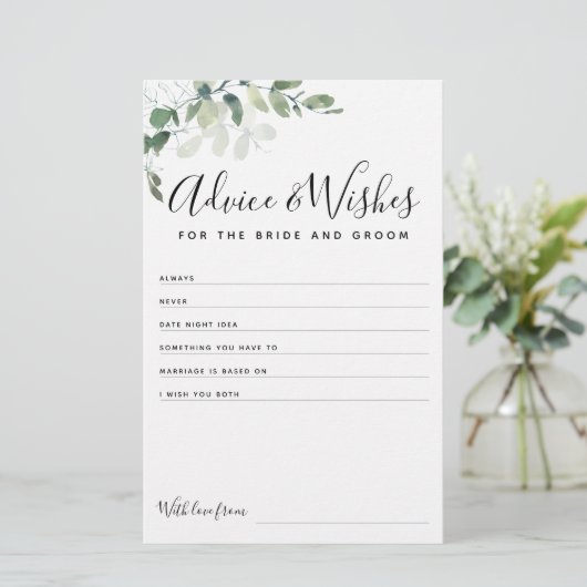 Eucalyptus Bride en Groom Advice wenst Kaart (Staand voorkant)
