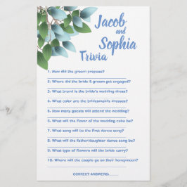 EUCALYPTUS BRIDE EN GROOM TRIVIA SHOWER GAME KAART