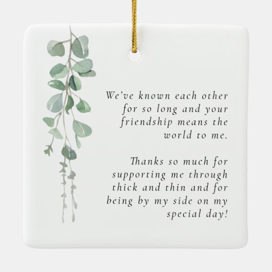 Eucalyptus Bridesmaid Dank je wel Keramisch Ornament (Achterkant)