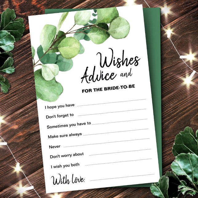 Eucalyptus Bruid Wensen & Advieskaart (Eucalyptus Bride To Be Wishes & Advice Card, Advice For The Bride)