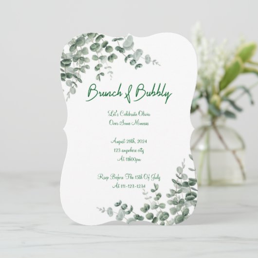 EUCALYPTUS BRUIDSDOUCHE UITNODIGING (Staand voorkant)