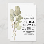 Eucalyptus bruidsdouche uitnodiging, Bloemenbruids Kaart (Voorkant / Achterkant)
