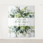 Eucalyptus Bruidsuitnodiging Chic Fotohokje Achter Wandkleed (Voorkant)