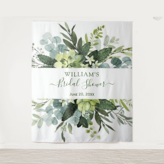 Eucalyptus Bruidsuitnodiging Chic Fotohokje Achter Wandkleed (Voorkant)