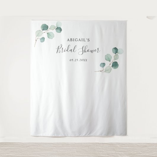 Eucalyptus Bruidsuitnodiging Fotocabine Achtergron Wandkleed (Voorkant)