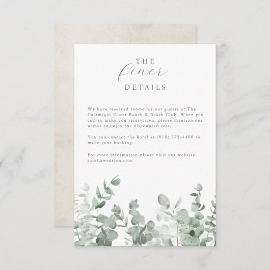 Eucalyptus bruiloft behuizing Details Kaart (Voorkant / Achterkant)