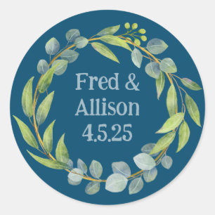  eucalyptus bruiloft bloemenkrans ronde sticker