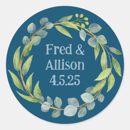  eucalyptus bruiloft bloemenkrans ronde sticker (Voorkant)